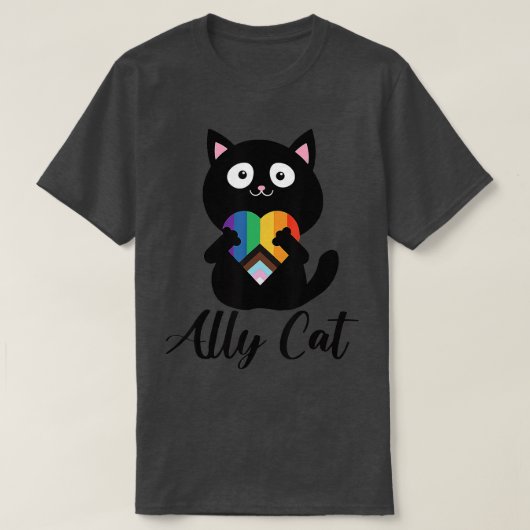 レインボーアリーキャットLGBTゲイプライド国旗ハート Tシャツ (デザイン正面)
