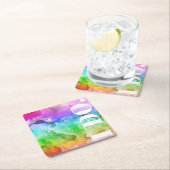 レインボーアルコールインクウォーターカラー スクエアペーパーコースター (インサイチュ)