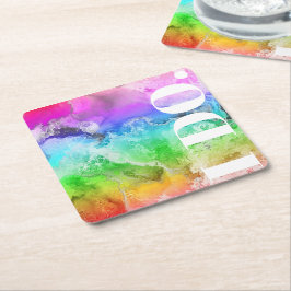 レインボーアルコールインクウォーターカラー スクエアペーパーコースター