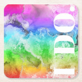 レインボーアルコールインクウォーターカラー スクエアペーパーコースター (正面)
