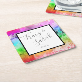 レインボーアルコールインクウォーターカラー スクエアペーパーコースター