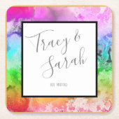 レインボーアルコールインクウォーターカラー スクエアペーパーコースター (正面)