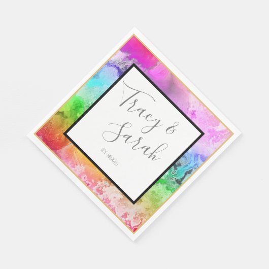 レインボーアルコールインクウォーターカラー スタンダードランチョンナプキン (角)