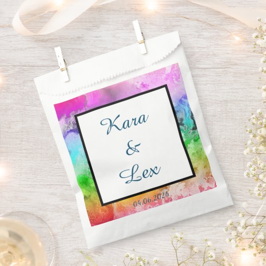 レインボーアルコールインクウォーターカラー&金ゴールド フェイバーバッグ (クリップ留めされた状態)