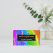 レインボーアルコールインク&金ゴールドフェイクグリッターアゲート 名刺 (スタンド正面)