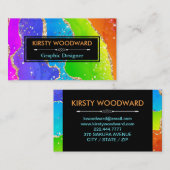 レインボーアルコールインク&金ゴールドフェイクグリッターアゲート 名刺 (正面/裏面)