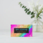 レインボーアルコールインク&金ゴールドフェイクグリッターアゲート 名刺 (スタンド正面)