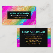 レインボーアルコールインク&金ゴールドフェイクグリッターアゲート 名刺 (正面/裏面)