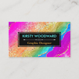 レインボーアルコールインク&金ゴールドフェイクグリッターアゲート 名刺