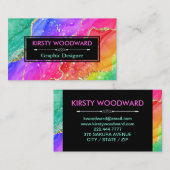 レインボーアルコールインク&金ゴールドフェイクグリッターアゲート 名刺 (正面/裏面)