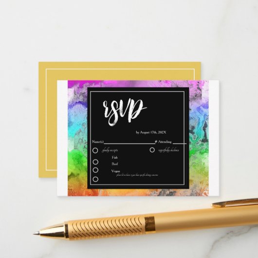 レインボーアルコールインクRSVPカードエンクロージャカード エンクロージャーカード (正面/裏面インサイチュ)
