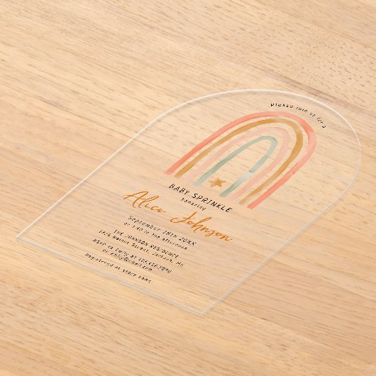 レインボーアンドスターボホベビー散水シャワーアーチ アクリル招待状 (レイダウン)