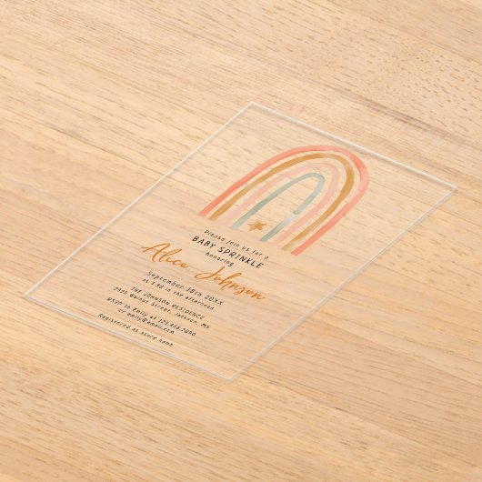 レインボーアンドスターボホベビー散水シャワー アクリル招待状 (レイダウン)