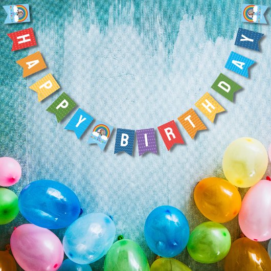 レインボーアーチオーバーザクラウドーズベビー初誕生日 バンティングフラッグ