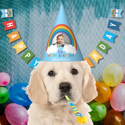 レインボーアーチオーバーザクラウドーズベビー初誕生日 パーティーハット