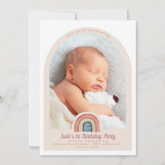 レインボーアーチフォト1st誕生日の招待 招待状 (正面)