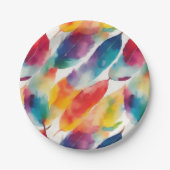 レインボーアートカラフルインディアン羽毛ウォーターの色 ペーパープレート (正面)