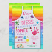 レインボーアートパーティの招待状ガール誕生日 招待状 (正面/裏面)