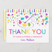レインボーアートパーティー誕生日サンキューカード 招待状 (正面/裏面)
