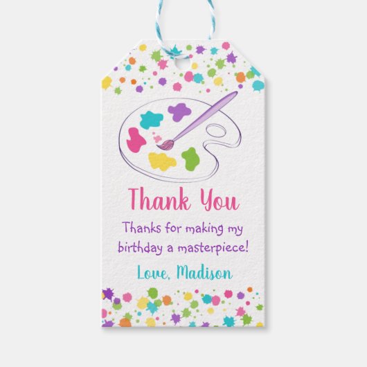 レインボーアートパーティー誕生日サンキュー ギフトタグ (正面)