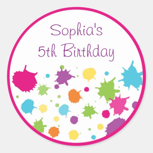 レインボーアートパーティー誕生日 ラウンドシール (正面)
