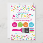 レインボーアートパーティー誕生日 招待状 (正面)