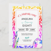 レインボーアートペイントバースデーパーティーガール 招待状 (正面)