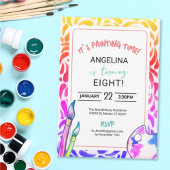 レインボーアートペイントバースデーパーティーガール 招待状