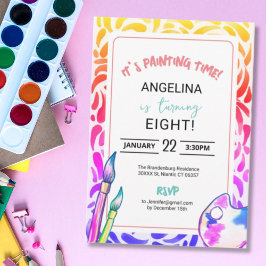 レインボーアートペイントバースデーパーティーガール 招待状