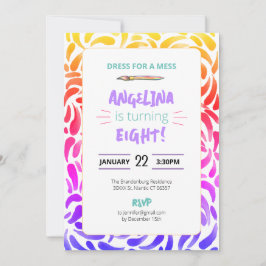 レインボーア絵を描ルバースデーパーティーガール 招待状