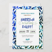 レインボーア絵を描ートバースデーパーティーボーイ 招待状 (正面)