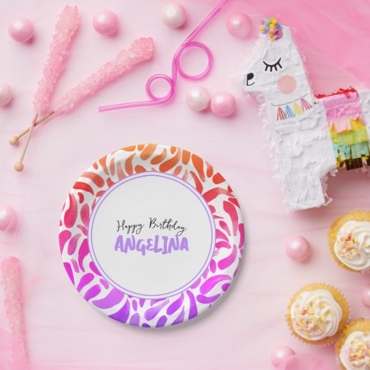 レインボーア絵を描ートパーティーガール誕生日 ペーパープレート (パーティー)