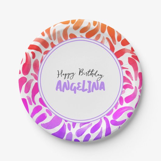 レインボーア絵を描ートパーティーガール誕生日 ペーパープレート (正面)