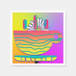 レインボーイエローカップソーサーパーティー スタンダードカクテルナプキン