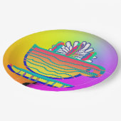 レインボーイエローカップソーサーパーティー ペーパープレート (アングル)