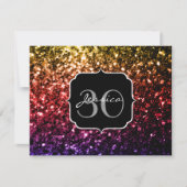 レインボーイエローレッドパープルフェイクスパークルズモノグラム 招待状 (正面)