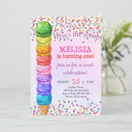 レインボーイズザスクープアイスクリームガール誕生日 招待状 (スタンド正面)