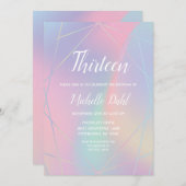 レインボーイリジリースパステルジオメトリック誕生日 招待状 (正面/裏面)