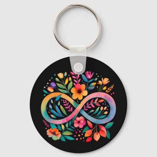 レインボーインフィニティウォーターカラーフラワーズオティズム キーホルダー (正面)