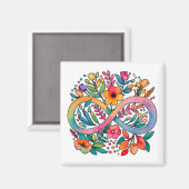 レインボーインフィニティウォーターカラーフラワーズオティズム マグネット (正面/裏面)