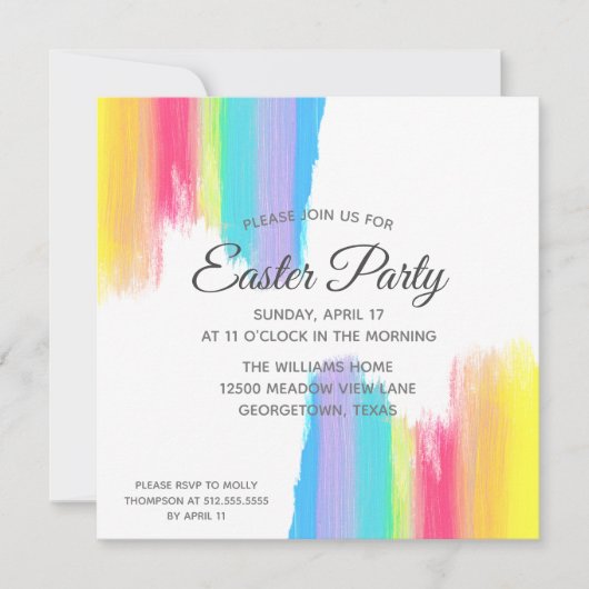 レインボーイースターエレガントパーティー水彩パープル 招待状 (正面)