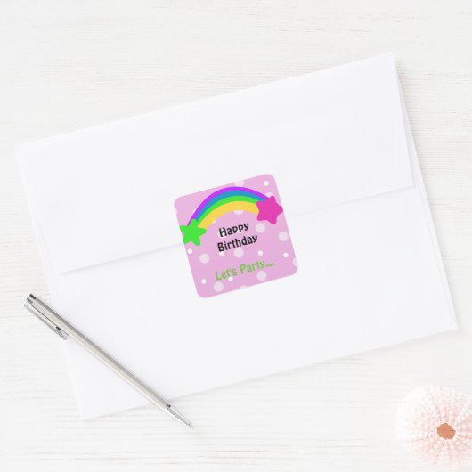 レインボーウィズスター誕生日ウィッシュ スクエアシール (封筒)