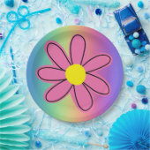 レインボーウィズピンクフラワー紙プレート ペーパープレート (パーティー)