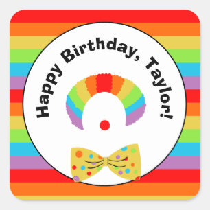 レインボーウィッグ誕生日パーティパーソナライズされたー付きピエロ スクエアシール