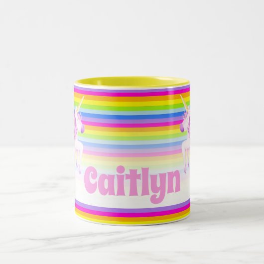 レインボーウィムイニコーンウォーター名前をカスタムする ツートーンマグカップ (中央)