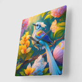 レインボーウィングジェイファンタジーバード スクエア壁時計 (傾斜)