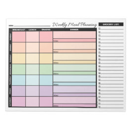 レインボーウィークリープランナーと食料品リスト ノートパッド