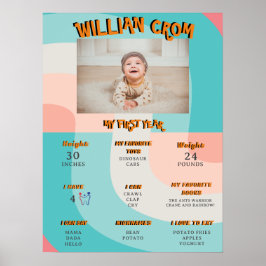 レインボーウェーブ抽象芸術1年目の誕生日マイルストーン ポスター