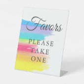 レインボーウォータカラーLGBTQ結婚式の引き出物テーブル 台座サイン (正面)