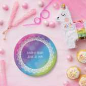 レインボーウォーターのカラーにレースサークル ペーパープレート (パーティー)